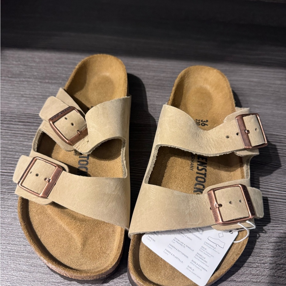 Birkenstock Tan Sandals with Dual Buckles